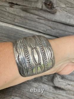 Vintage Navajo Sterling Silver Hand Made Wide Cuff Bracelet