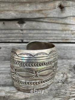 Vintage Navajo Sterling Silver Hand Made Wide Cuff Bracelet