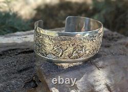 Vintage Navajo Story Teller Cuff Bracelet Sterling Hand Made Signed Jewelry