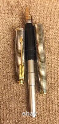 Vintage Parker 75 Fountain Pen Sterling Silver Gold Nib 14ct Made In USA