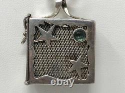 Vintage Pill Box Artist Made Sterling Silver Signed Pendant Necklace
