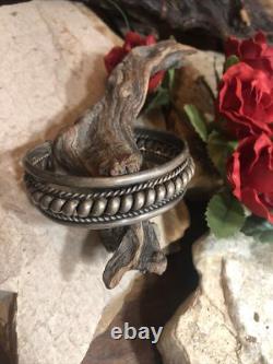Vintage Rare Hand Made Sterling Silver 925 Twist Rope Cuff bracelet 46.1g Adjus