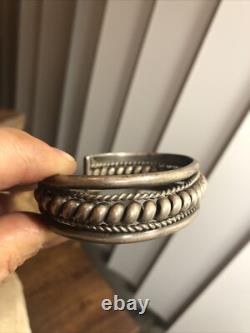 Vintage Rare Hand Made Sterling Silver 925 Twist Rope Cuff bracelet 46.1g Adjus