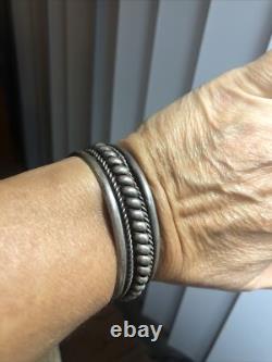 Vintage Rare Hand Made Sterling Silver 925 Twist Rope Cuff bracelet 46.1g Adjus