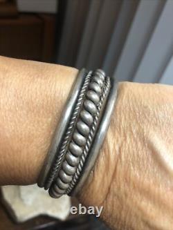 Vintage Rare Hand Made Sterling Silver 925 Twist Rope Cuff bracelet 46.1g Adjus