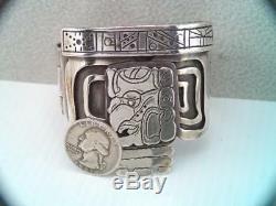 Vintage Rare Mexican Sterling Silver Bracelet Aztec Mayan Face Craftsman Made