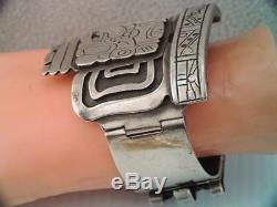 Vintage Rare Mexican Sterling Silver Bracelet Aztec Mayan Face Craftsman Made