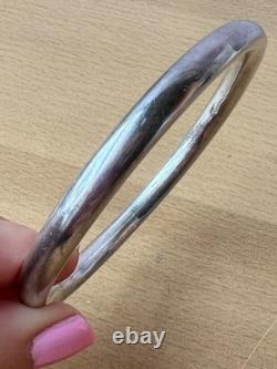 Vintage Round Doughnut Bangle Bracelet 925 Sterling Silver Made In Italy Sleek