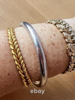 Vintage Round Doughnut Bangle Bracelet 925 Sterling Silver Made In Italy Sleek