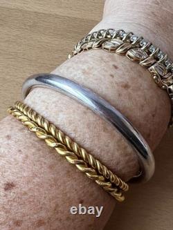 Vintage Round Doughnut Bangle Bracelet 925 Sterling Silver Made In Italy Sleek