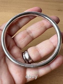 Vintage Round Doughnut Bangle Bracelet 925 Sterling Silver Made In Italy Sleek