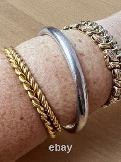 Vintage Round Doughnut Bangle Bracelet 925 Sterling Silver Made In Italy Sleek