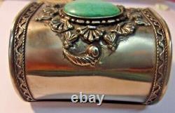 Vintage STERLING SILVER +TURQUOISE Cuff Bracelet Hand Made no hallmark 3 wide