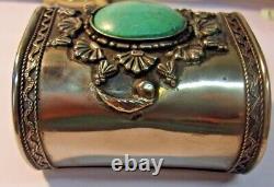 Vintage STERLING SILVER +TURQUOISE Cuff Bracelet Hand Made no hallmark 3 wide