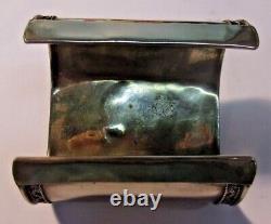 Vintage STERLING SILVER +TURQUOISE Cuff Bracelet Hand Made no hallmark 3 wide