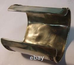 Vintage STERLING SILVER +TURQUOISE Cuff Bracelet Hand Made no hallmark 3 wide