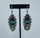 Vintage Signed Sterling Silver Navajo Turquoise Hand Made Long Dangle Earrings