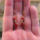 Vintage Silver 35mm Red coral Baroque Gem dangle earrings made in italy