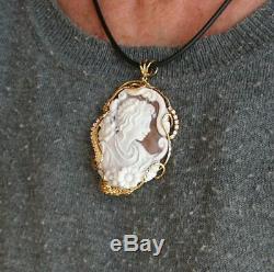 Vintage Silver Gold Carved Shell Cameo Brooch Pendant Made in Italy