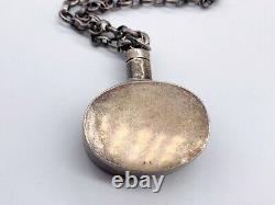 Vintage Solid Silver Perfume Bottle Pendant Heavy Well Made Ladies Necklace