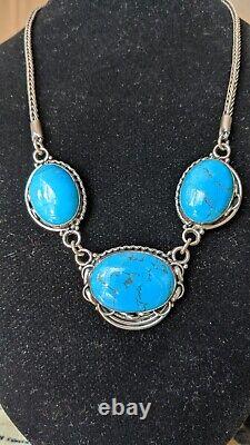 Vintage Southwestern Sterling Silver. 950 Marked Turquoise Necklace Made in USA