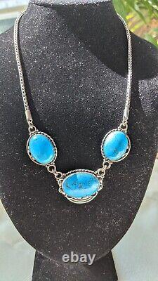 Vintage Southwestern Sterling Silver. 950 Marked Turquoise Necklace Made in USA