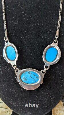 Vintage Southwestern Sterling Silver. 950 Marked Turquoise Necklace Made in USA