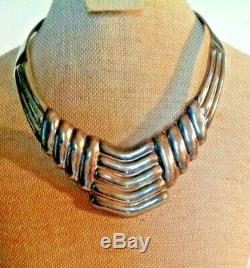 Vintage Sterling Mexican Made Collar Necklace Heavy 84.2 Grams