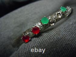 Vintage Sterling Silver 14 Gram Artisan Made Garnet Emerald Cuff Bracelet