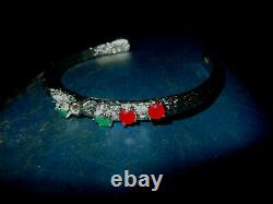 Vintage Sterling Silver 14 Gram Artisan Made Garnet Emerald Cuff Bracelet