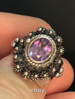 Vintage Sterling Silver 925 Lab Made Sapphire Poison Ring Size 8