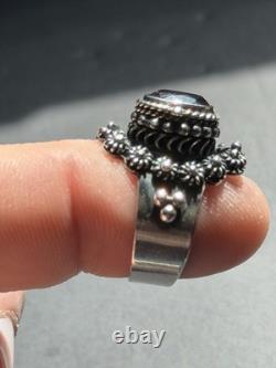 Vintage Sterling Silver 925 Lab Made Sapphire Poison Ring Size 8