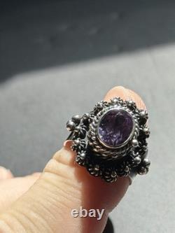 Vintage Sterling Silver 925 Lab Made Sapphire Poison Ring Size 8