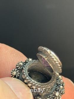 Vintage Sterling Silver 925 Lab Made Sapphire Poison Ring Size 8