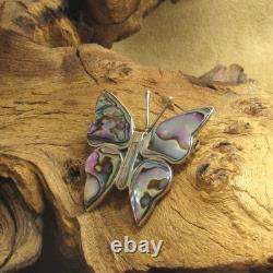 Vintage Sterling Silver Abalone Butterfly Pin Made in Mexico