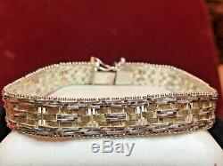 Vintage Sterling Silver Designer Signed Bracelet Milor Made Italy Basket Weave