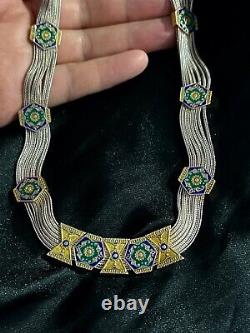 Vintage Sterling Silver Enamel Antique Style Necklace from Turkey made in 1940th