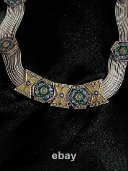 Vintage Sterling Silver Enamel Antique Style Necklace from Turkey made in 1940th