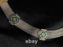 Vintage Sterling Silver Enamel Antique Style Necklace from Turkey made in 1940th