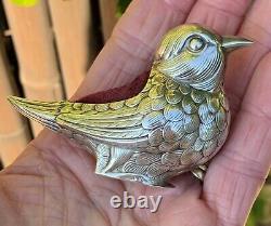 Vintage Sterling Silver Figural Song Bird Pin Cushion, Portugal, Art Deco, CUTE