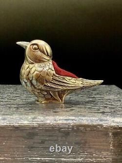 Vintage Sterling Silver Figural Song Bird Pin Cushion, Portugal, Art Deco, CUTE