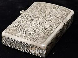 Vintage Sterling Silver Hand Carved Filigree Zippo Case Insert Made In Italy