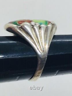 Vintage Sterling Silver Hand Made Enamel Bird Ring Size 6.5