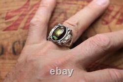 Vintage Sterling Silver Hand Made Ring Fire Agate With Dragons 24.6 g Size 11.75