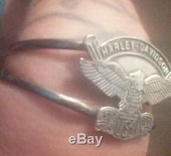 Vintage Sterling Silver Harley Davidson Eagle Est 1903 Made in USA Cuff Bracelet