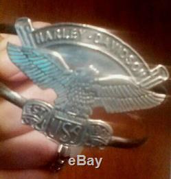 Vintage Sterling Silver Harley Davidson Eagle Est 1903 Made in USA Cuff Bracelet