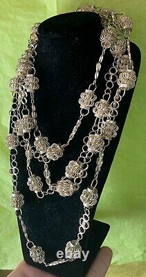 Vintage Sterling Silver Long Chain Hand Made Link Necklace 68 Inches & 120 Grams