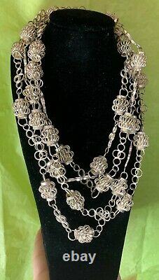 Vintage Sterling Silver Long Chain Hand Made Link Necklace 68 Inches & 120 Grams