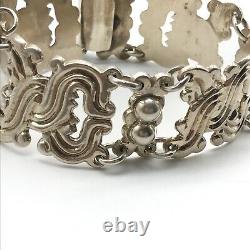 Vintage Sterling Silver Made In Mexico Unique Design Chunky Panel Bracelet