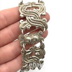 Vintage Sterling Silver Made In Mexico Unique Design Chunky Panel Bracelet